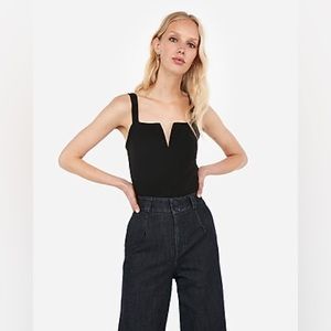 Express Ribbed V-Wire Thong Bodysuit